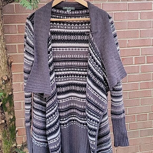 VTG Eddie Bauer wool cashmere blend cardigan duster coat fair isle lagenlook M L - Picture 1 of 11